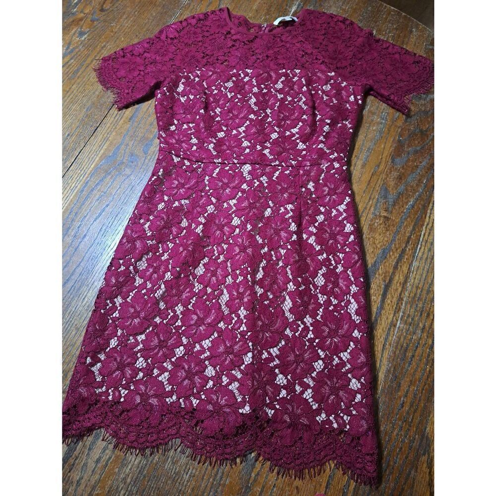 Sz 8 Wayf Short Sleeve Burgandy Lace Tan Lining Lace Hem Special Occasion Dress